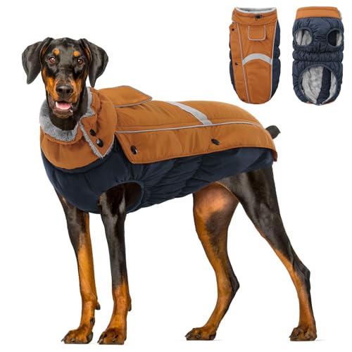 PUZAUKAL Hund Wintermantel wasserdichte,Hundejacke Winter Reflektierend Hundejacke für Kleine Mittlere Große Hunde Warme Wintermantel Hund mit Fleece Gefütterte Welpen Winterweste,Braun(XXL) von PUZAUKAL