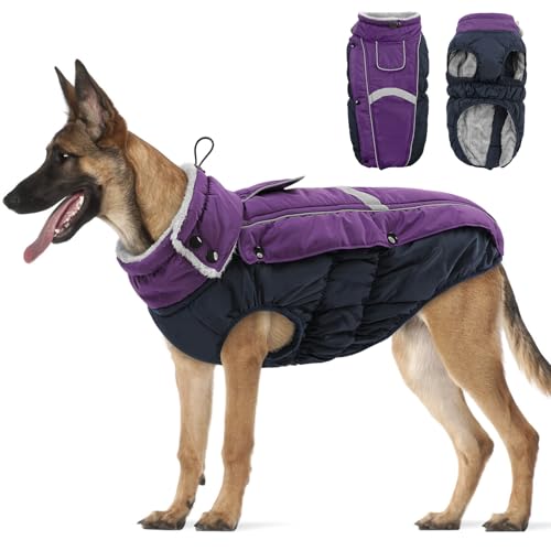 PUZAUKAL Hund Wintermantel wasserdichte,Hundejacke Winter Reflektierend Hundejacke für Kleine Mittlere Große Hunde Warme Wintermantel Hund mit Fleece Gefütterte Welpen Winterweste,Lila(L) von PUZAUKAL