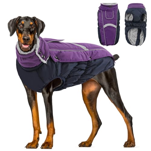 PUZAUKAL Hund Wintermantel wasserdichte,Hundejacke Winter Reflektierend Hundejacke für Kleine Mittlere Große Hunde Warme Wintermantel Hund mit Fleece Gefütterte Welpen Winterweste,Lila(XXL) von PUZAUKAL