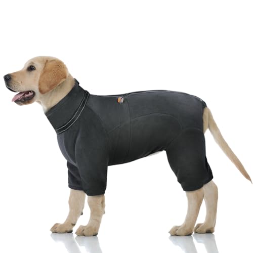 PUZAUKAL Hundemantel Winter Warme Hundepullover Fleece Mit Reißverschluss Winddichte Hundemantel mit Beinen für Kleine Mittlere Große Hund Jumpsuit Hoher Kragen Hundeoverall-Grau(XL) von PUZAUKAL