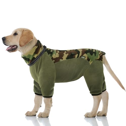 PUZAUKAL Hundemantel Winter Warme Hundepullover Fleece Mit Reißverschluss Winddichte Hundemantel mit Beinen für Kleine Mittlere Große Hund Jumpsuit Hoher Kragen Hundeoverall-Grün(L) von PUZAUKAL