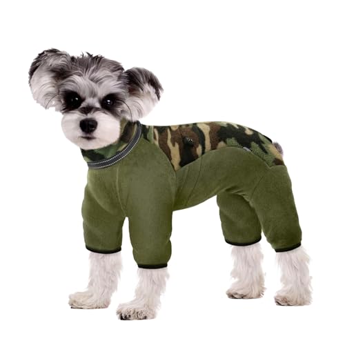 PUZAUKAL Hundemantel Winter Warme Hundepullover Fleece Mit Reißverschluss Winddichte Hundemantel mit Beinen für Kleine Mittlere Große Hund Jumpsuit Hoher Kragen Hundeoverall-Grün(XS) von PUZAUKAL