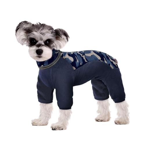 PUZAUKAL Hundemantel Winter Warme Hundepullover Fleece Mit Reißverschluss Winddichte Hundemantel mit Beinen für Kleine Mittlere Große Hund Jumpsuit Hoher Kragen Hundeoverall-Marineblau(S) von PUZAUKAL