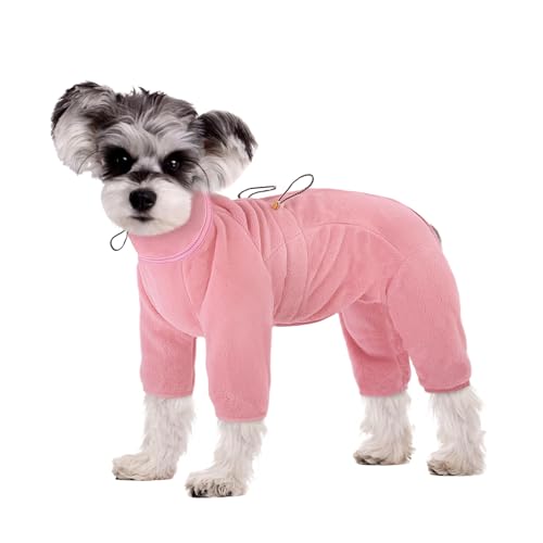 PUZAUKAL Hundemantel Winter Warme Hundepullover Fleece Mit Reißverschluss Winddichte Hundemantel mit Beinen für Kleine Mittlere Große Hund Jumpsuit Hoher Kragen Hundeoverall-Rosa(M) von PUZAUKAL