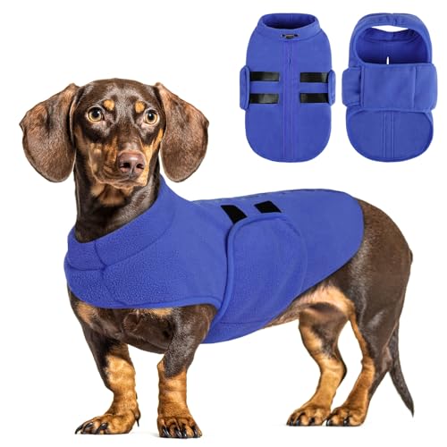 PUZAUKAL Hundepullover Fleece Weste Hundemäntel Winter Warmer Hundeweste für Kleine Hunde Weicher Fleece Hundejacke mit Geschirr Pullover für Mittel Großen Hund Katze-Blau(L) von PUZAUKAL