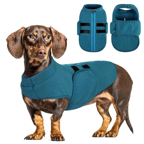 PUZAUKAL Hundepullover Fleece Weste Hundemäntel Winter Warmer Hundeweste für Kleine Hunde Weicher Fleece Hundejacke mit Geschirr Pullover für Mittel Großen Hund Katze-Pfauenblau(L) von PUZAUKAL