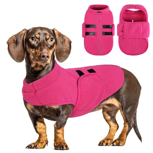 PUZAUKAL Hundepullover Fleece Weste Hundemäntel Winter Warmer Hundeweste für Kleine Hunde Weicher Fleece Hundejacke mit Geschirr Pullover für Mittel Großen Hund Katze-Rosa(L) von PUZAUKAL