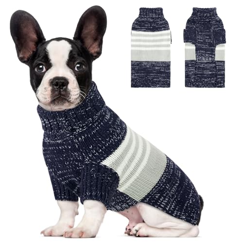 PUZAUKAL Hundepullover Gestrickter Winter Warmer Pullover Hund Rollkragen-Strickpullover Haustier Hundepulli Katzenpullover Kleidung Marineblau(S) von PUZAUKAL