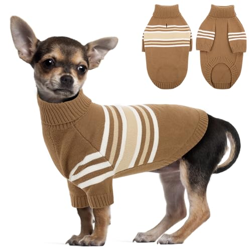 PUZAUKAL Hundepullover für Kleine Hunde,Pullover Hund Rollkragen,Hundepulli Winter Warm,Pullover für Hunde Strickpullover Hundepullover Fleece Langarm,Braun(S) von PUZAUKAL