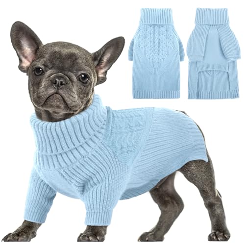 PUZAUKAL Hundepullover für Kleine Hunde Hundepulli Warme Winter Hundepullover Rollkragen Strickpullover für Mittlere Große Hunde Langarm Weihnachtshundepullover Blau(S) von PUZAUKAL