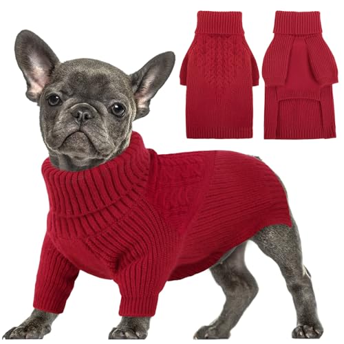 PUZAUKAL Hundepullover für Kleine Hunde Hundepulli Warme Winter Hundepullover Rollkragen Strickpullover für Mittlere Große Hunde Langarm Weihnachtshundepullover Rot(XL) von PUZAUKAL