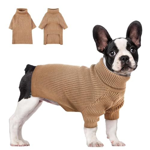 PUZAUKAL Hundepullover für Kleine Hunde Winter Warme Hundepulli Weicher Bequemer Rollkragen Strickpullover Weihnachten Pullover für Kleine Mittlere Große Hund Katze-Braun(L) von PUZAUKAL