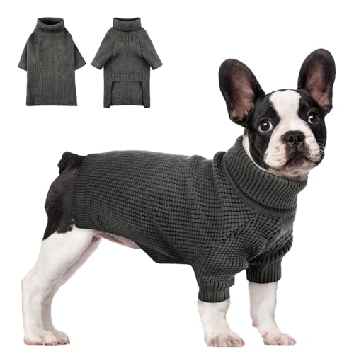 PUZAUKAL Hundepullover für Kleine Hunde Winter Warme Hundepulli Weicher Bequemer Rollkragen Strickpullover Weihnachten Pullover für Kleine Mittlere Große Hund Katze-Dunkelgrau(M) von PUZAUKAL