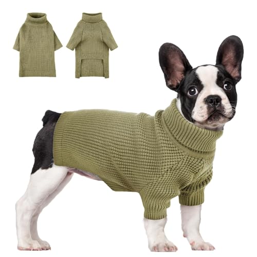 PUZAUKAL Hundepullover für Kleine Hunde Winter Warme Hundepulli Weicher Bequemer Rollkragen Strickpullover Weihnachten Pullover für Kleine Mittlere Große Hund Katze-Grün(M) von PUZAUKAL