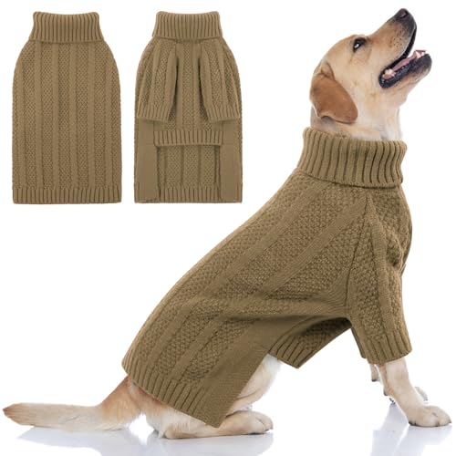 PUZAUKAL Hundepullover für Kleine Mittelgroße Hunde,Hundepullover Rollkragen,Fleece Hundepulli Winter Warm,Weihnachtspulli Pullover Hund Strickpullover Hundepullover Langarm Braun(L) von PUZAUKAL