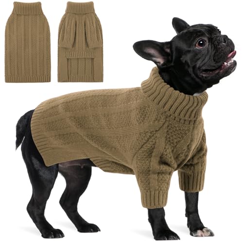 PUZAUKAL Hundepullover für Kleine Mittelgroße Hunde,Hundepullover Rollkragen,Fleece Hundepulli Winter Warm,Weihnachtspulli Pullover Hund Strickpullover Hundepullover Langarm Braun(M) von PUZAUKAL