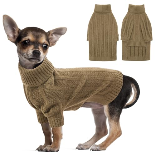 PUZAUKAL Hundepullover für Kleine Mittelgroße Hunde,Hundepullover Rollkragen,Fleece Hundepulli Winter Warm,Weihnachtspulli Pullover Hund Strickpullover Hundepullover Langarm Braun(S) von PUZAUKAL