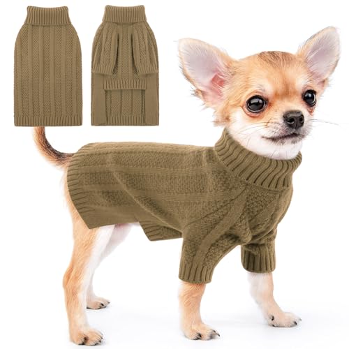 PUZAUKAL Hundepullover für Kleine Mittelgroße Hunde,Hundepullover Rollkragen,Fleece Hundepulli Winter Warm,Weihnachtspulli Pullover Hund Strickpullover Hundepullover Langarm Braun(XS) von PUZAUKAL