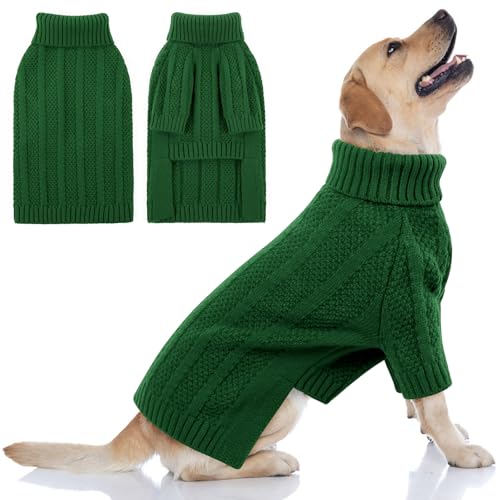 PUZAUKAL Hundepullover für Kleine Mittelgroße Hunde,Hundepullover Rollkragen,Fleece Hundepulli Winter Warm,Weihnachtspulli Pullover Hund Strickpullover Hundepullover Langarm Grün(L) von PUZAUKAL