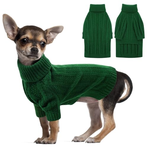 PUZAUKAL Hundepullover für Kleine Mittelgroße Hunde,Hundepullover Rollkragen,Fleece Hundepulli Winter Warm,Weihnachtspulli Pullover Hund Strickpullover Hundepullover Langarm Grün(S) von PUZAUKAL