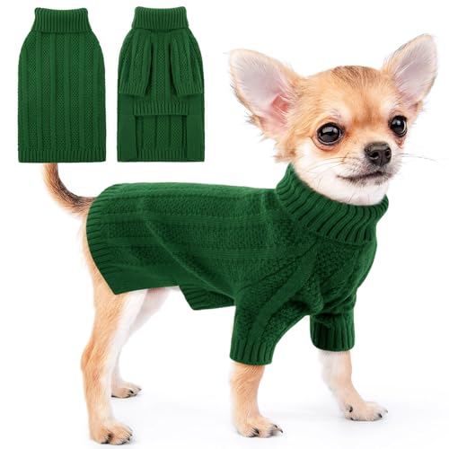 PUZAUKAL Hundepullover für Kleine Mittelgroße Hunde,Hundepullover Rollkragen,Fleece Hundepulli Winter Warm,Weihnachtspulli Pullover Hund Strickpullover Hundepullover Langarm Grün(XS) von PUZAUKAL