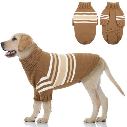 PUZAUKAL Hundepullover für Mittelgroße Hunde,Pullover Hund Rollkragen,Hundepulli Winter Warm,Pullover für Hunde Strickpullover Hundepullover Fleece Langarm,Braun(L) von PUZAUKAL