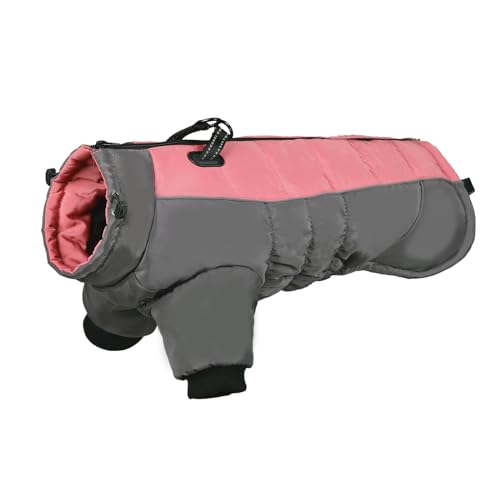 PUZAUKAL Winterhundemantel Warme Hundejacke Wasserdicht mit Geschirr Hundewintermantel Reflektierend Winddicht für Kleine Mittlere und Große Hunde Grau-Rosa(S) von PUZAUKAL