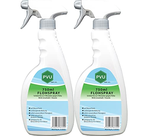 Pvu Floh Spray 2x750ml - Langzeitwirkung gegen Flöhe & Tierflöhe Innen und Außen auf Wasserbasis von PVU