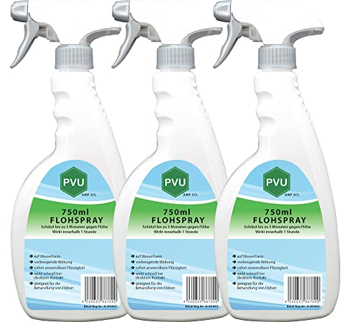 Pvu Floh Spray 3x750ml - Langzeitwirkung gegen Flöhe & Tierflöhe Innen und Außen auf Wasserbasis von PVU