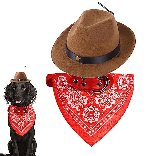 Cowboyhut für Hunde – Bandana-Schal mit verstellbarem Cowboyhut – Set mit 2 lustigen Cosplay-Accessoires für Hunde und Katzen, Urlaub, tägliches Tragen, Haustierkleidung Pw tools von PW TOOLS