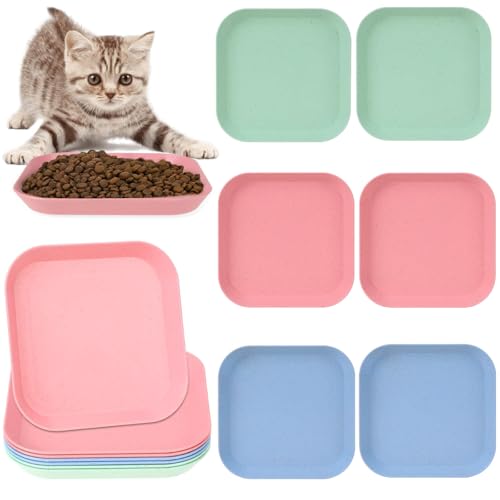 PWCTNT Katzennapf, 6 Stück Katzen Futternapf Flach, Futternapf Katze Quadratischer Cat Bowl Buntes Katzen Napfset Einfacher Katzenschüssel, Katzenteller Katzen Napf Für Kätzchen Und Kurzbeinige Katzen von PWCTNT