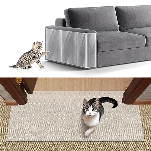 12,20 X 98,42 Zoll Teppichschutz für Katzen, Langlebiger Kunststoff Katze Kratzschutzfolie für Teppich/Boden/Schlafzimmer/Tür/Veranda verwenden, verhindern, DASS Teppiche von Scratching/Tragen von PWEZON