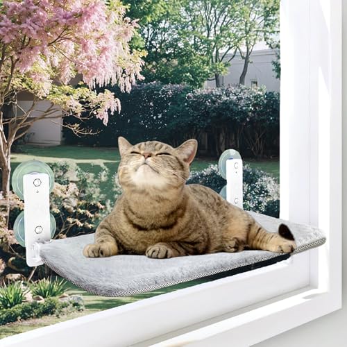 Katzen-Fensterstange, schnurlos, faltbar, Katzenhängematte für Indoor-Katzen mit verbesserten Saugnäpfen, starker Metallrahmen, hält bis zu 20 kg (L 1 Stück) von PWMENLK