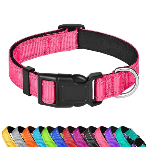 PWOD Reflektierendes Hundehalsband, Hunde Halsband für kleine Hunde, verstellbar, weiches Neopren, gepolstert, Nylon, Haustierhalsbänder mit Schnalle, Katzen, Hotpink, XS von PWOD