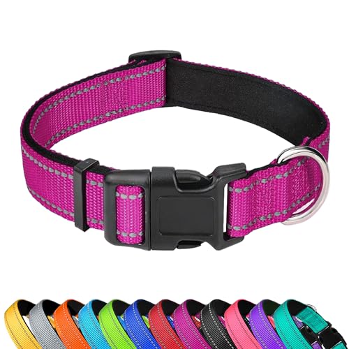 PWOD Reflektierendes Hundehalsband, verstellbar, weiches Neopren, gepolstert, Nylon, Haustierhalsbänder mit Schnalle für Welpen und kleine Hunde, Katzen, Rosenrot, XS von PWOD