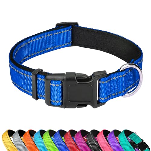 PWOD Reflektierendes Hundehalsband, verstellbar, weiches Neopren, gepolstert, Nylon, Haustierhalsbänder mit Schnalle für extra große Hunde, Marineblau, XL von PWOD