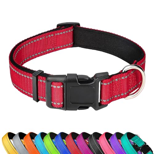 PWOD Reflektierendes Hundehalsband, verstellbar, weiches Neopren, gepolstertes Nylon, Haustierhalsbänder mit Schnalle, für Welpen und kleine Hunde, Katzen, Rot, XS von PWOD