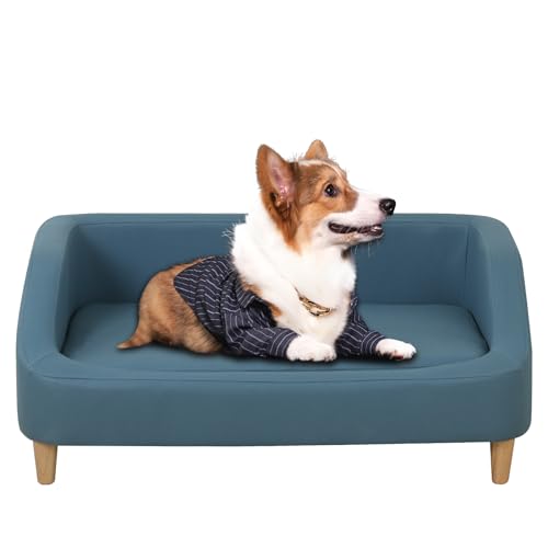 Große Hundecouch/Hundebetten mit High-End-Tech-Stoff/langlebige Hundesofas und Stühle/Holzrahmen, Haustiercouch/Haustiersofa mit massivem Holzbein für große Hundeablage (blau) von PWTJ