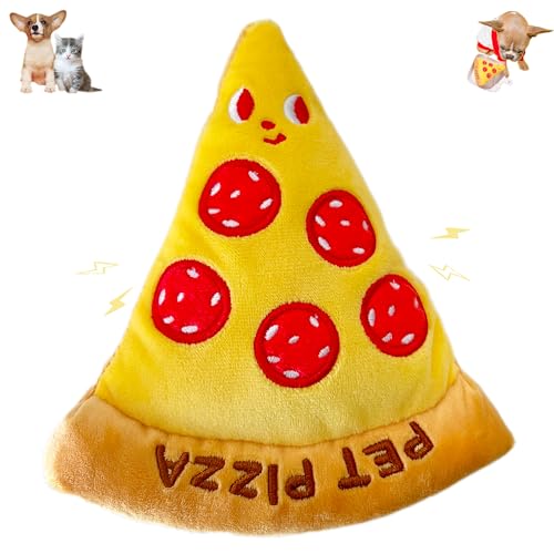 PYFMN Quietschendes Hundespielzeug, Plüschspielzeug, Lebensmittel-Design, lustiges Hundespielzeug, Kauspielzeug, Geschenk für kleine, mittelgroße Hunde, große Hunde, Pizzastücke, Gelb von PYFMN