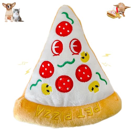 PYFMN Quietschendes Hundespielzeug, Plüschspielzeug, Lebensmittel-Design, lustiges Hundespielzeug, Kauspielzeug, Geschenk für kleine, mittelgroße Hunde, große Hunde, Pizzastücke, Weiß von PYFMN