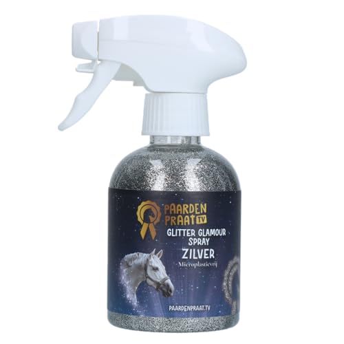 Paardenpraat TV Glitter Glamour Spray - Silber Spray - 250 ml - Glitter - Felldekoration für Pferde - Für Fell, Mähne und Schweif von Paardenpraat TV