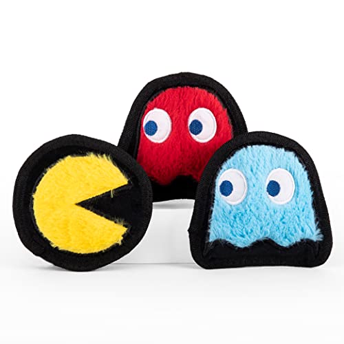 PAC-Man Pac-Man, Inky + Blinky Plüsch-Quietschspielzeug für Hunde, 10,2 cm, 3 Stück, Plüsch-Hundespielzeug mit Quietschen, offiziell lizenzierte Haustierprodukte von Pacman