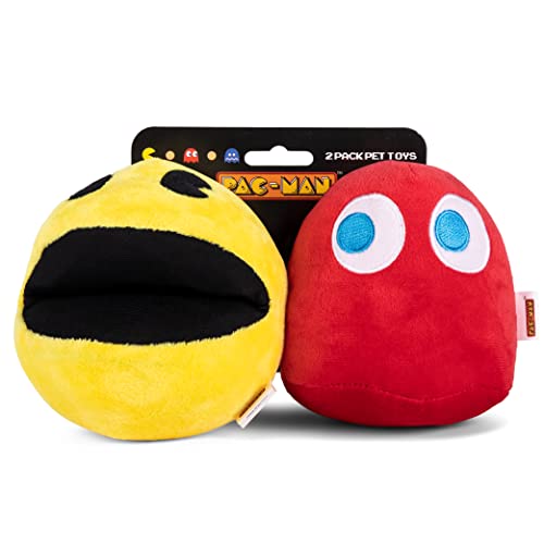 Pac-Man Pac-Man & Blinky Plüsch-Quietschspielzeug für Hunde, 15,2 cm, Plüsch-Hundespielzeug mit Quietsch-, Quietsch-Plüsch, offiziell lizenzierte Haustierprodukte von Pacman
