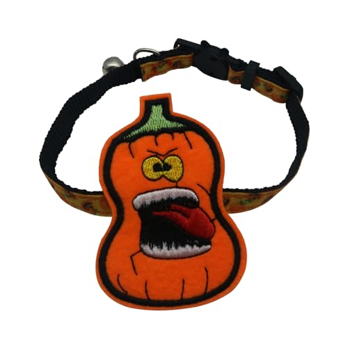 Pacaba Halloween Haustier Halsband Einstellbare Sicherheit Katze Halsband Kürbis Geist 3D Muster+Bell Baumwollhalsband, geeignet für kleine Haustiere wie Katzen und Welpen (Kürbis) von Pacaba