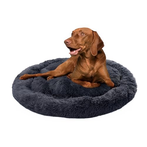 Paco Home Hundebett Katzenbett Flauschig Hundekissen Donut Hundedecke Hund Katze Hundekörbchen Katzenkorb Waschbar, Farbe:Anthrazit, Größe:Ø120 cm von Paco Home