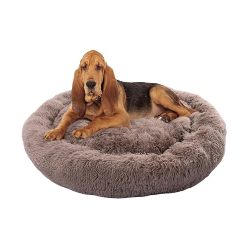 Paco Home Hundebett Katzenbett Flauschig Hundekissen Donut Hundedecke Hund Katze Hundekörbchen Katzenkorb Waschbar, Farbe:Beige, Größe:Ø100 cm von Paco Home