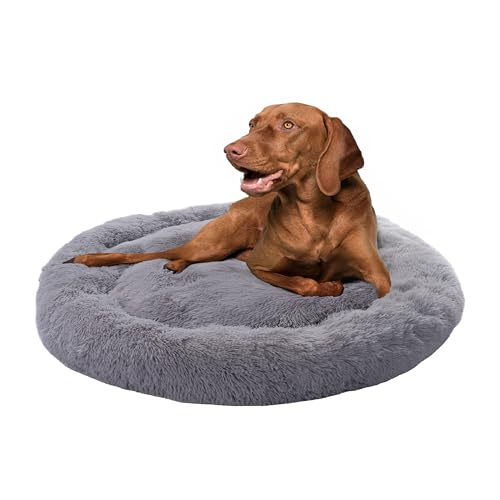 Paco Home Hundebett Katzenbett Flauschig Hundekissen Donut Hundedecke Hund Katze Hundekörbchen Katzenkorb Waschbar, Farbe:Grau, Größe:Ø120 cm von Paco Home