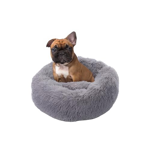 Paco Home Hundebett Katzenbett Flauschig Hundekissen Donut Hundedecke Hund Katze Hundekörbchen Katzenkorb Waschbar, Farbe:Grau, Größe:Ø60 cm von Paco Home