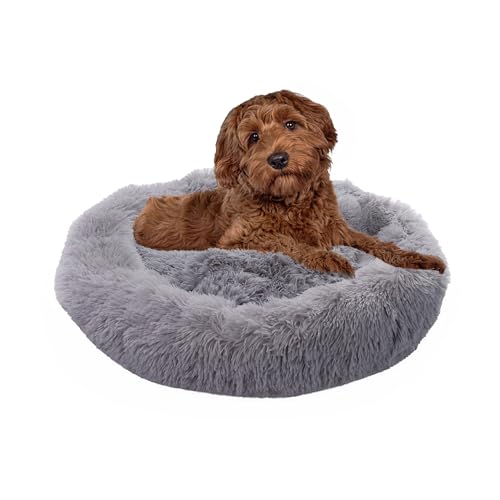 Paco Home Hundebett Katzenbett Flauschig Hundekissen Donut Hundedecke Hund Katze Hundekörbchen Katzenkorb Waschbar, Farbe:Grau, Größe:Ø80 cm von Paco Home