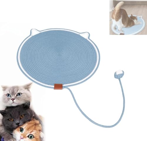 Dual Scratching Pad 43cm Kratzmatte Katze blau Dual Scratching Pad Kratzmatte Katze Hanfseil Katzenkratzbretter Katzenkratzbretter Kratzteppic mit Spielzeug Ball für Kätzchen und Mittelgroße Katzen von PacuM